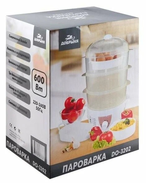 3. Пароварка Добрыня DO-3202 600Вт, 3 чаши