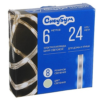Гирлянда Шнур LED 6м, 24LED/m, 2 дорожки, 8 режимов, шампань, 220В