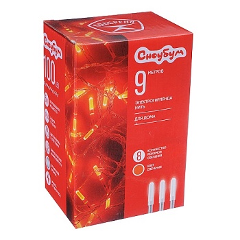 Гирлянда электрическая вьюн 9м, 100LED-призма, коралловый, пост.свеч., прозр. пр,