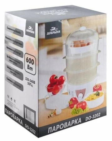 3. Пароварка Добрыня DO-3202 600Вт, 3 чаши