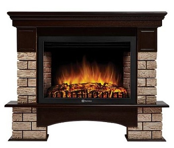 Портал FireLight Forte Wood 25 камень корич, шпон темн.дуб 