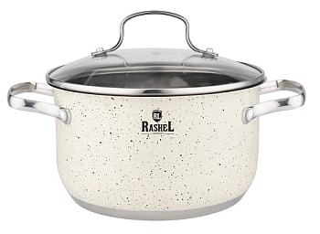 Кастрюля RASHEL Стефани R-109в 1,9л нерж, ст.крышка, покрытие антипригарное гранитное, индукция