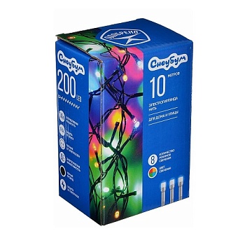 Гирлянда электр. Вьюн 10м, 200LED, мультицвет,8реж,ПВХ провод,220В